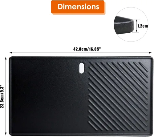 Vista 2 de Uniflasy Plancha Parrilla Reversible de Hierro Fundido para Estufa 16 7/8" Sartén Plancha Plana, Placa de Plancha Parrilla de Hierro Fundido
