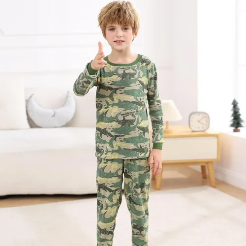 Vista 2 de V.&GRIN Conjunto de pijama de manga larga para niños, ropa de dormir de algodón para niños de 2 a 12 años