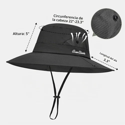 Vista 2 de Rosoz Sombreros de cola de caballo para mujer, protección UV, ala ancha 1 paquete-negro