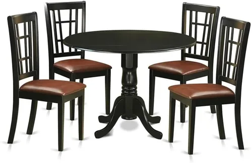 Vista 13 de East West Furniture DLNI3-BLK-C - Juego de comedor de 3 piezas que contiene una mesa de comedor redonda con gotas y 2 sillas de cocina tapizadas