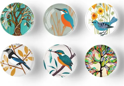 Vista 6 de 12 imanes de pájaros para refrigerador, imán redondo magnético de vidrio para decoración de nevera para taquilla, oficina escolar, pizarra blanca