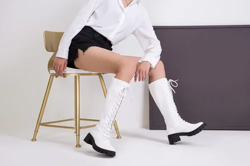 Vista 7 de Vepose Botas altas hasta la rodilla con plataforma de encaje 953 para mujer con tacón grueso y cómodo