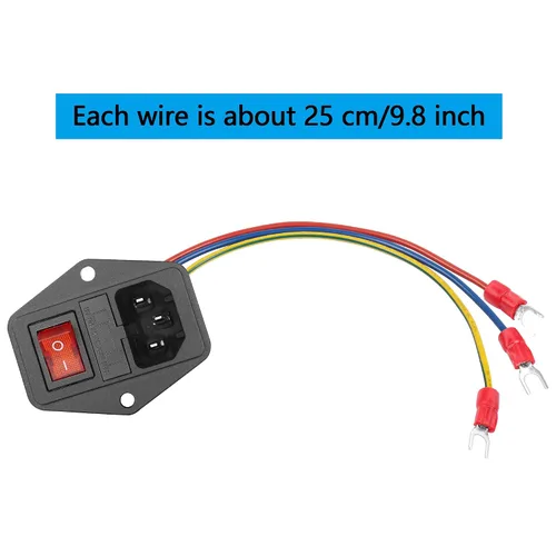 Vista 5 de Interruptor basculante de 6A 250 V, enchufe de módulo de entrada, fusible de 10 A con luz indicadora, cable de 18 AWG de 3 pines IEC320 C14