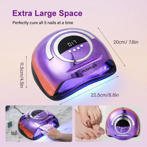 Vista 7 de Lámpara de uñas profesional de 300 W, secado rápido, sensor de movimiento automático, 4 ajustes de temporizador, cobertura uniforme de 72 LED