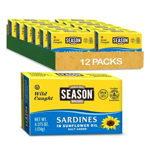 Vista 11 de Season Sardinas en salsa picante, capturadas en la naturaleza, 0.85 oz de proteína, bocadillos Keto, más Omega 3 que atún, Kosher, alto en calcio