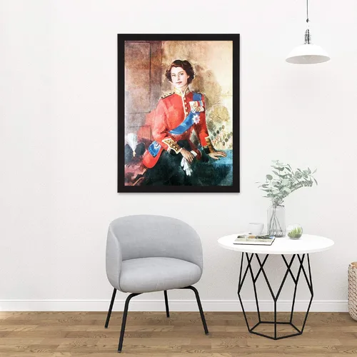 Vista 2 de Wee Blue Coo Pintura de la reina Isabel II Militar Regalia Retrato Artístico Marco Grande Póster Decoración de Pared 18 x 24 pulgadas
