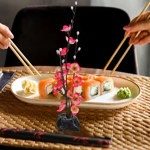 Vista 2 de Hemoton Flores artificiales de cerezo en flor, 4 piezas, decoraciones de plato de sashimi para centro de mesa de restaurante japonés, adornos