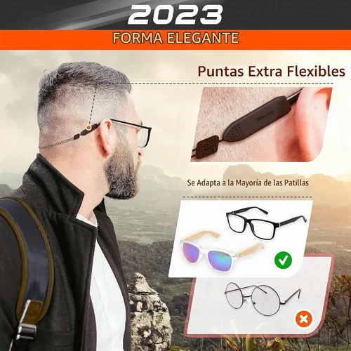 Vista 2 de SIGONNA Correa de gafas de sol con cable para hombre, cordón de cristal para mujer, 2 cordones Negro con cable