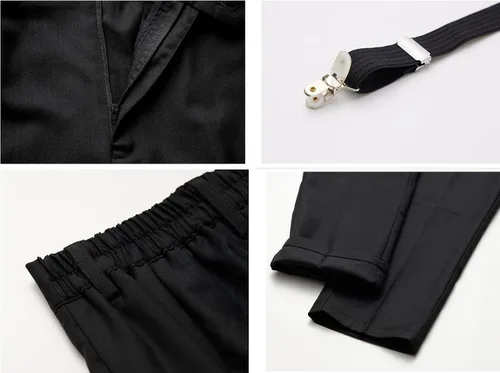 Vista 4 de MAGE MALE Traje de terciopelo de 3 piezas para niños, conjunto de chaqueta de varios colores para boda, graduación, fiesta, esmoquin con tirantes