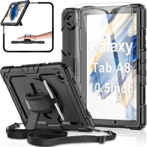 Vista 12 de Funda para tablet Samsung Galaxy Tab A7 Lite de 8,7 pulgadas, color negro Protective with Screen Protector, Rotate Stand, Hand Strap & Pen Holder