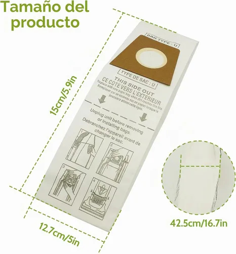 Vista 3 de Bolsas de polvo para aspiradora, 10 unidades, tipo U, bolsas de almacenamiento de repuesto para Dirt Devil, bolsas desechables verticales Ultra