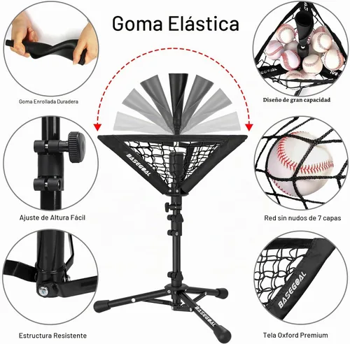 Vista 7 de BaseGoal Baseball Batting Tee with Removable Baseball Caddy for Kids