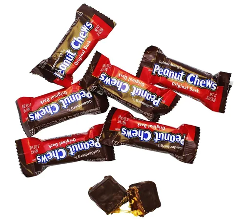 Vista 7 de Goldenberg's Masticables de cacahuete de chocolate negro – Goldenberg's Milk Chocolate Peanut Chews – Surtido de mini barras de caramelo a granel