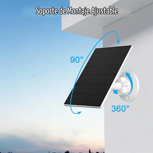 Vista 4 de Panel solar de 2 W para cámara de seguridad al aire libre, cargador USB/USB-C con IP65 impermeable, montaje ajustable de 360° y cable de 7.2 pies