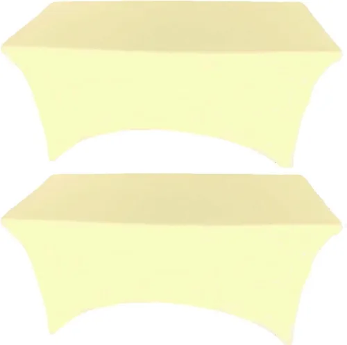 Vista 7 de Paquete de 2 manteles de elastano elásticos de elastano verde cazador de 4 pies para mesas rectangulares, eventos, bodas, banquetes y fiestas