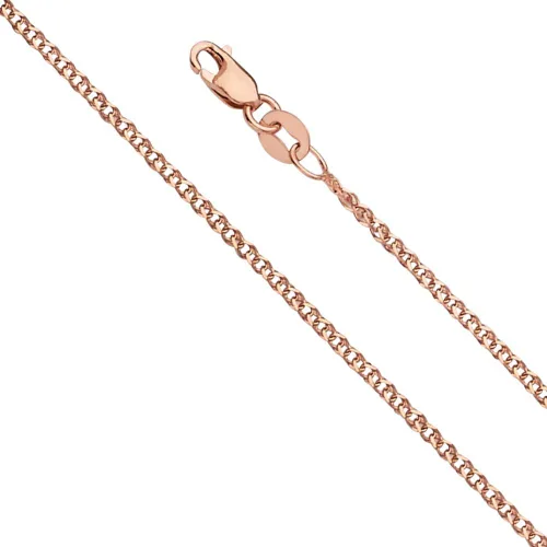 Vista 8 de The World Jewelry Center 14k REAL Yellow/White/Rose Gold Solid 2mm, 1.7mm, 1.5mm, 1.2mm Flat Open wheat Chain Necklace with Lobster Claw Clasp