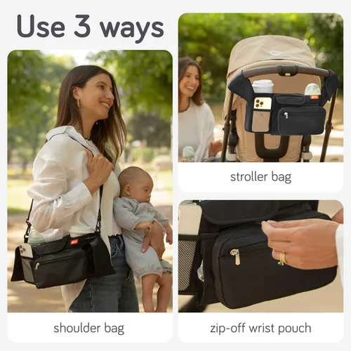 Vista 4 de Baby Uma Bolsa organizadora universal para cochecito: organizador de cochecito con soporte para tazas con aislamiento XL (2), soporte para teléfono