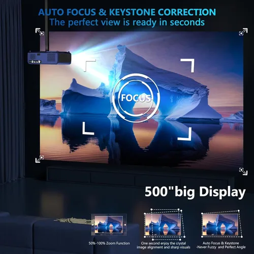Vista 3 de [Enfoque automático ANSI 2000] Proyector 4K Full HD con WiFi y Bluetooth, proyector de cine en casa XNoogo para exteriores, Keystone automático 6D