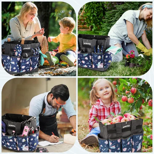 Vista 2 de WORKPRO Bolsa de herramientas de jardín, bolsa Oxford resistente de 9 bolsillos, soporte para kit de herramientas de jardinería, 12 x 12 x 6