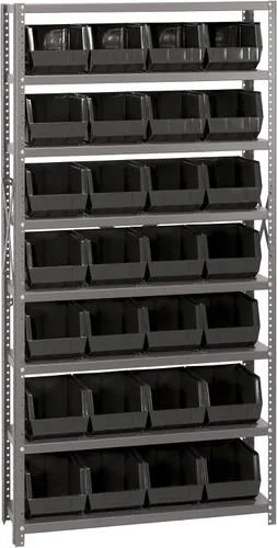 Vista 208 de Quantum QSBU-245BK Heavy Duty Shelving Unit with (7) Shelves and (24) QUS245 Black Bins for Garage Warehouse Storage Distribution 400 lb Load