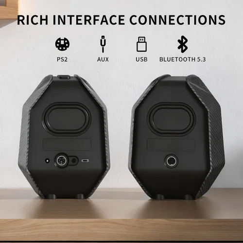 Vista 6 de Altavoces de computadora para PC de escritorio, altavoces de PC para juegos para escritorio - USB-C, Bluetooth 5.3, AUX de 0.138 in, audio externo
