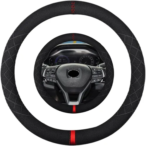 Vista 29 de Funda de volante de gamuza de 14 pulgadas, compatible con Tesla Model 3 Model Y, funda de volante deportiva de cuero gamuza antideslizante