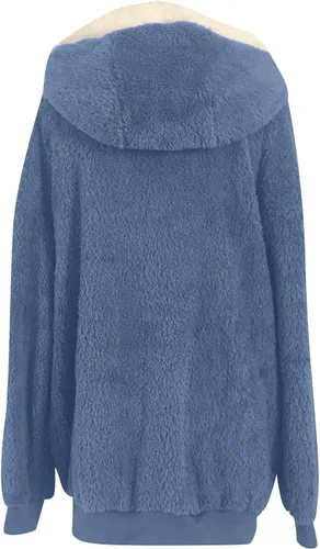 Vista 3 de Women Fuzzy Fleece Jackets Plus Size Cozy Sherpa Hoodie Coats Winter Warm Shaggy Teddy Hooded Outwear Plush Loungewear