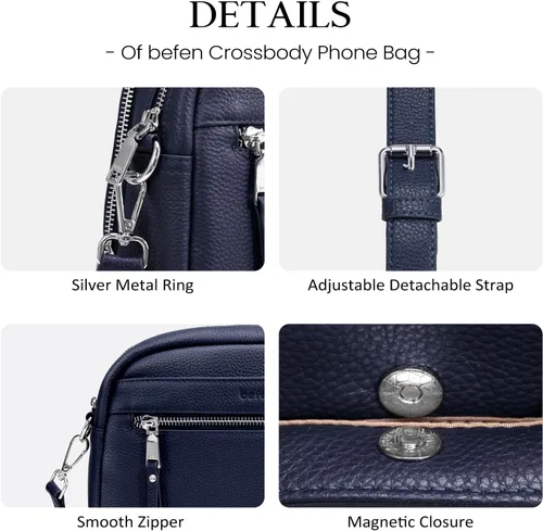 Vista 8 de befen Bolsos cruzados de cuero genuino para mujeres, carteras con billetera RFID incorporada para mujeres, bolso de hombro para cámara, carteras