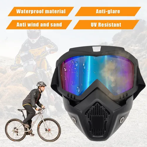 Vista 6 de povtii Gafas de Motocicleta, Gafas de Casco de Dirt Bike Resistentes al Viento con Máscara Facial Removible, Accesorios de Motocicleta (Colorido)