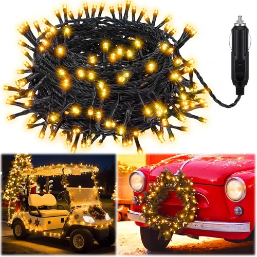 Vista 10 de Aurelema Guirnalda de luces LED de Navidad de 12 V, 33 pies, 100 luces LED para coche, decoraciones para carrito de golf, cadena de luz amarilla