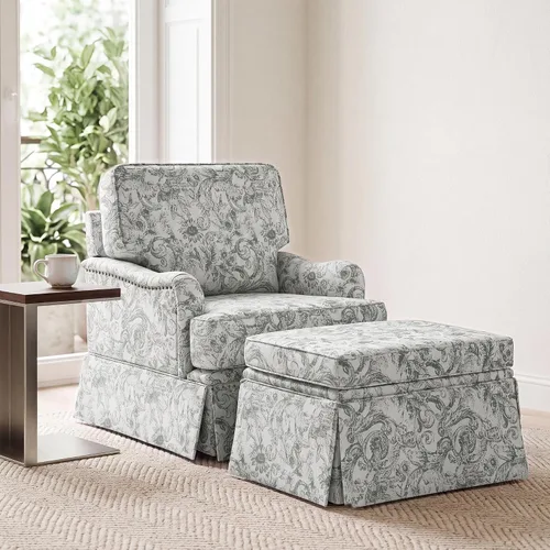Vista 13 de Silla decorativa giratoria con otomana de almacenamiento, gris a rayas