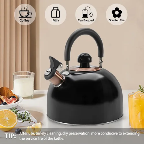 Vista 8 de Hervidor de Té, Hervidor de Té Silbante para Estufa de 2.6 Cuartos, Teteras para Estufa de Acero Inoxidable Grado Alimentario, Mango