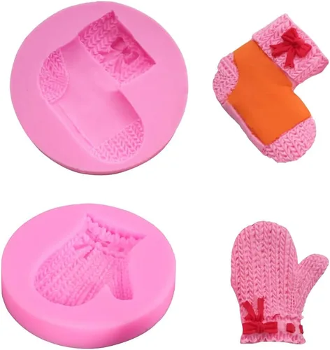 Vista 3 de Calcetín de Navidad Forma de Guante Molde de Silicona Pastel Textura Tejer Lana Tejer Fondant Postre Hornear Herramienta de Silicona