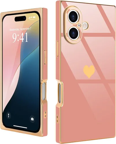 Vista 39 de Compatible con iPhone 12 Funda Rectangular Bonita Chapado Dorado Lujo Corazón de Amor Funda de Teléfono para Mujeres Niñas A Prueba de Golpes
