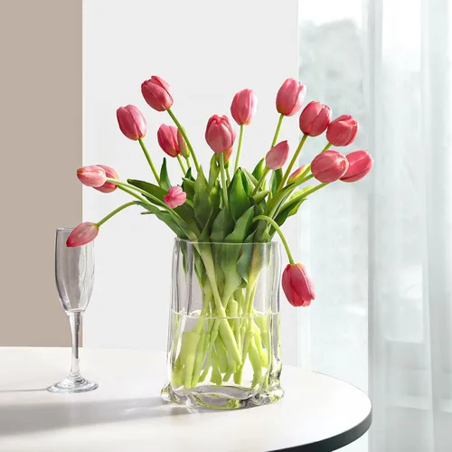 Vista 5 de Flores artificiales, 20 piezas tulipanes falsos de tacto real, tulipanes de látex sintético con caja de regalo, ramos de tulipanes sintéticos