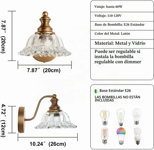 Vista 3 de XIEDUN Apliques de Pared Vintage de Latón Luces de Pared para Sala de Estar Apliques de Baño 2