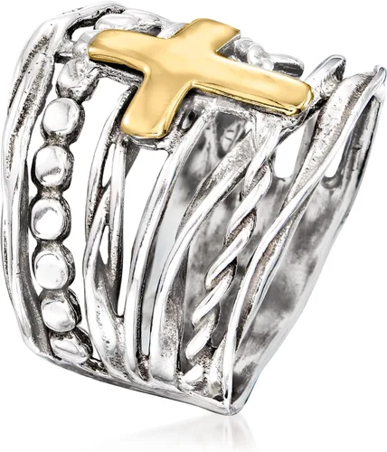 Vista 3 de Ross-Simons Sterling Silver and 14kt Yellow Gold Multi-Row Ring