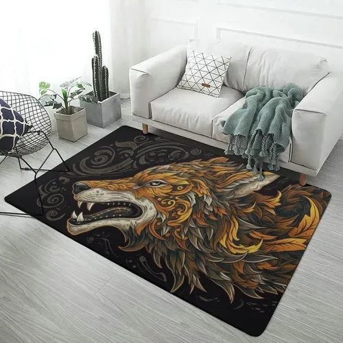 Vista 19 de Alfombra de arte de mitología nórdica de lobo Fenrir, tapete divertido regalo para decoración del hogar para dormitorio, sala de estar, alfombra
