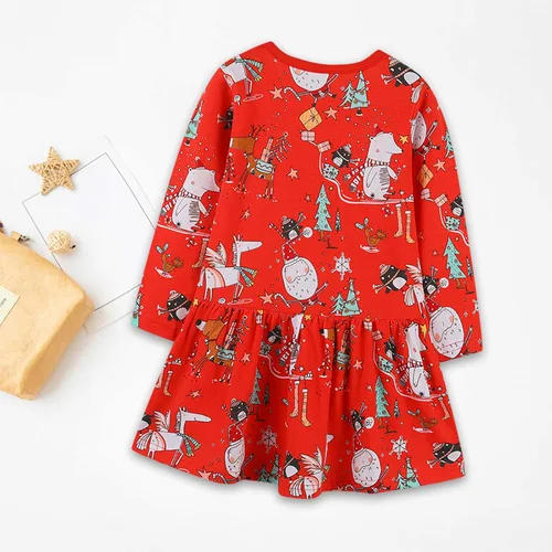 Vista 4 de YIISU Vestidos de bebé para niñas, vestido de Navidad para niña, vestido de manga larga, dobladillo oscilante, vestido de vacaciones, ropa, regalos