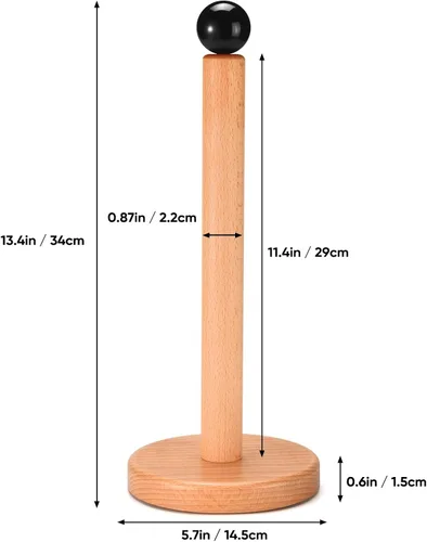 Vista 7 de Soporte para toallas de papel, soporte de rollo de cocina de madera (bola negra)
