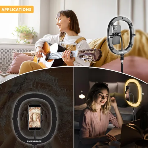 Vista 7 de Anillo de luz para selfie de 12 pulgadas con trípode de 59 pulgadas y soporte para teléfono Trípode de luz LED regulable para fotografía