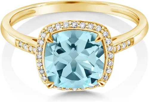 Vista 2 de Gem Stone King Anillo de compromiso de oro amarillo de 10 quilates con topacio azul cielo y diamante para mujer