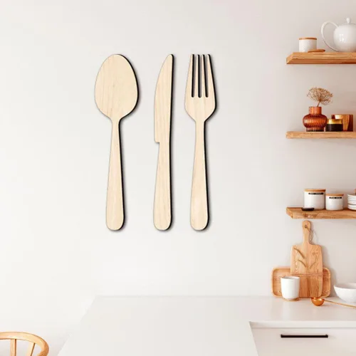 Vista 4 de ABOOFAN Decoración rústica de madera para colgar en la pared de la cocina, tenedor, cuchara, cuchillo para el hogar