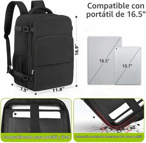 Vista 2 de Mochila de Viaje Snoffic para Mujer, Negro, 17 pulg.