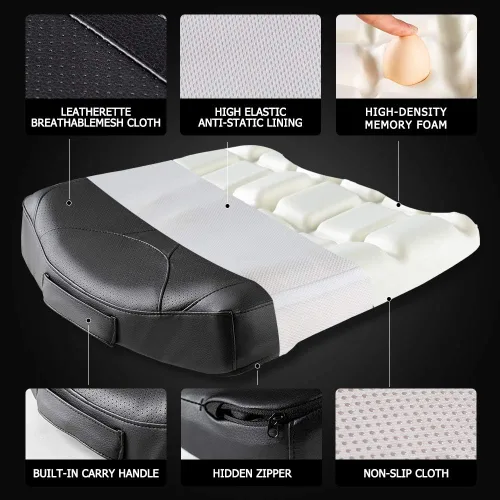 Vista 5 de Cojín de asiento de espuma viscoelástica de cuero para coches para personas bajas, para aliviar el dolor de cadera (coccis/cóccix) y de espalda