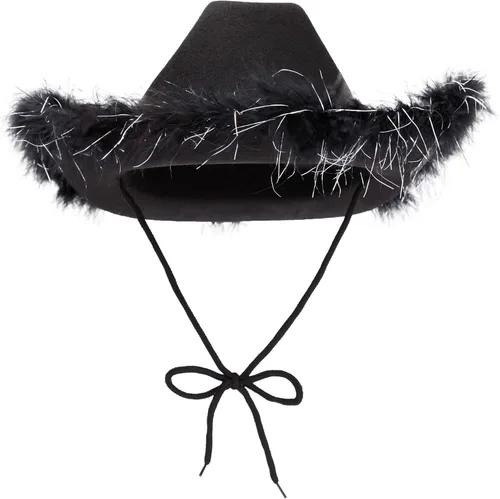 Vista 5 de Cowboy Hats for Women and Men - Fluffy, Sparkly Cowgirl Hat with Feathers for Costume, Dress Up Birthday, Party