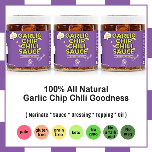 Vista 3 de SAUCE UP Salsa de chile con chispas de ajo Sabor Chipotle Totalmente natural, Keto, sin gluten, sin MSG Ajo frito, chiles mexicanos