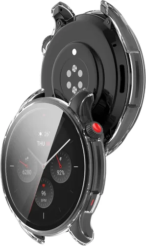 Vista 7 de Funda de reloj compatible con Amazfit GTR 4, resistente a los arañazos, funda de PC con protector de pantalla de vidrio templado HD para Amazfit GTR