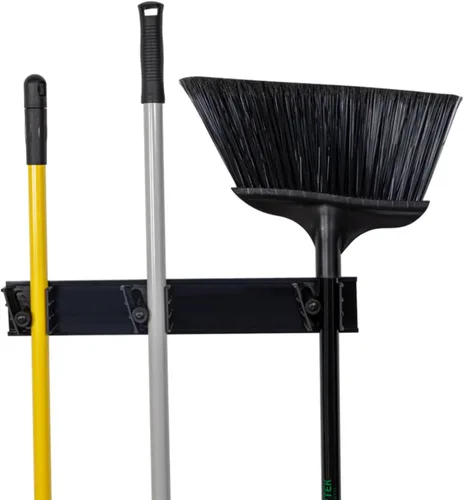 Vista 6 de Restaurantware Soporte para trapeador de 17.7 pulgadas, plástico negro, 3 ranuras personalizables, tornillos incluidos