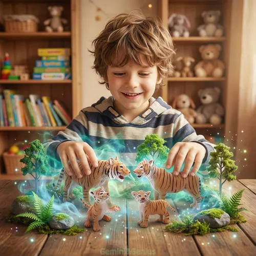 Vista 2 de Gemini&Genius Juego de figuras familiares de Tigres, juego de animales, modelos educativos de vida silvestre, adornos para pasteles y regalo
